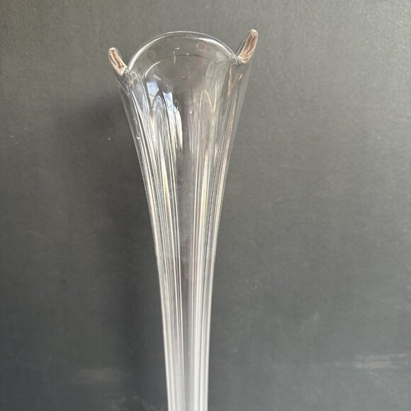 Vintage Clear Swung Glass Tulip Fluted Ribbed Vase MCM 17" Tall Stretched Vase - Picture 11 of 12